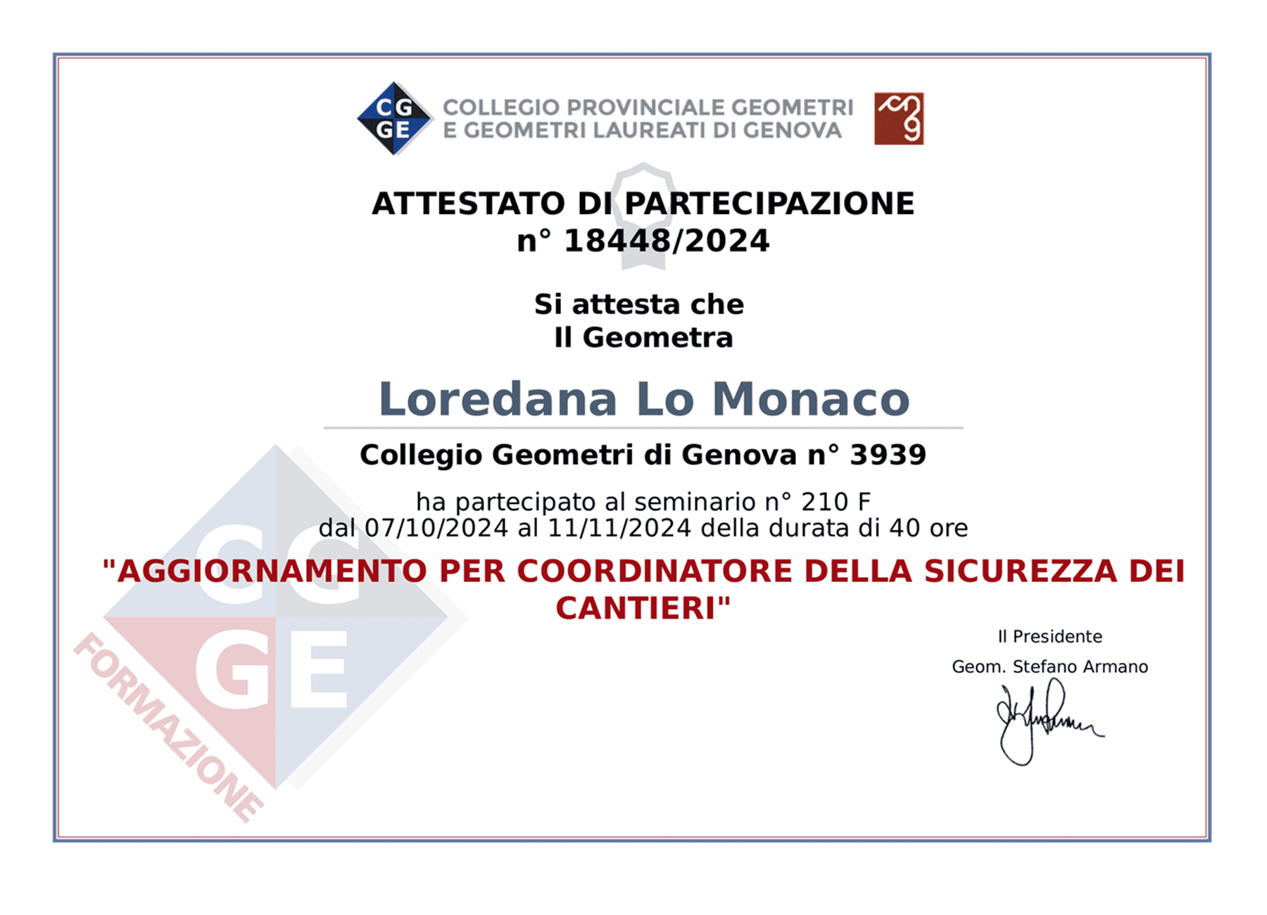 aggiornamento 40 ore sicurezza cantieri - Geometra Loredana Lo Monaco - Genova